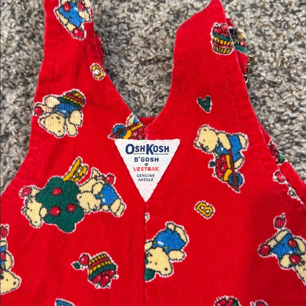 Vintage OSHKOSH Vestbak Corduroy Overalls 12 Mos Red USA bears/trees Snap Crotch